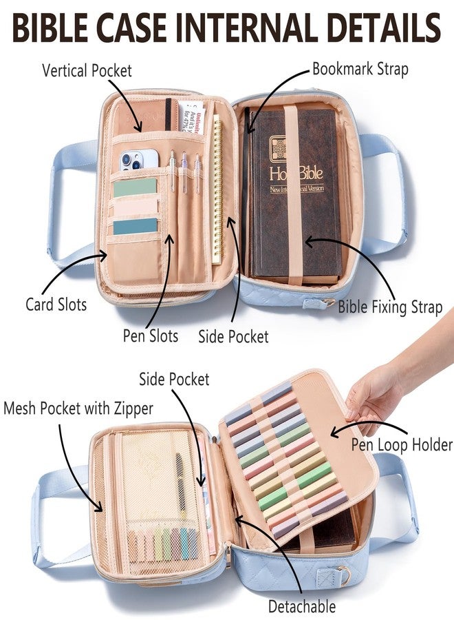 FLOE Bible Cover Case for Women, Large Bible Bag Bible Study Supplies Accessories Journaling Kit with Highlighters Tabs, Quilted Book Carrying Cases with Shoulder Strap, Christmas Christian Gifts for Women - Image 4