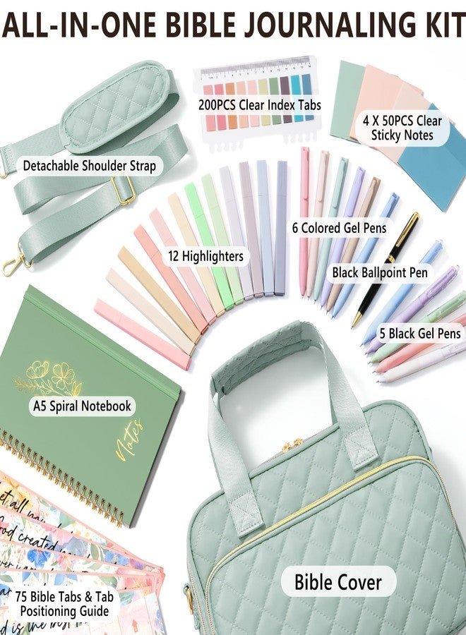 FLOE Bible Cover Case for Women, Large Bible Bag Bible Study Supplies Accessories Journaling Kit with Highlighters Tabs, Quilted Book Carrying Cases with Shoulder Strap, Christmas Christian Gifts for Women - Image 2