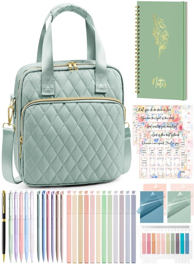 FLOE Bible Cover Case for Women, Large Bible Bag Bible Study Supplies Accessories Journaling Kit with Highlighters Tabs, Quilted Book Carrying Cases with Shoulder Strap, Christmas Christian Gifts for Women - Image 1