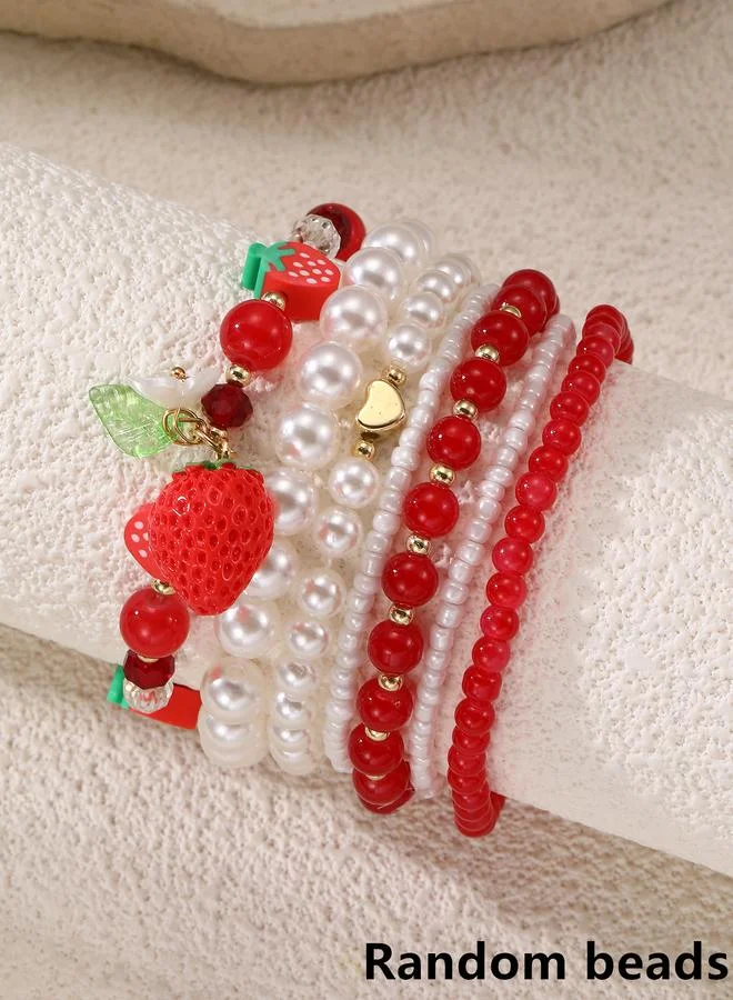 تايك تو Pack of 7 Red and White Strawberry Charm Beaded Bracelets