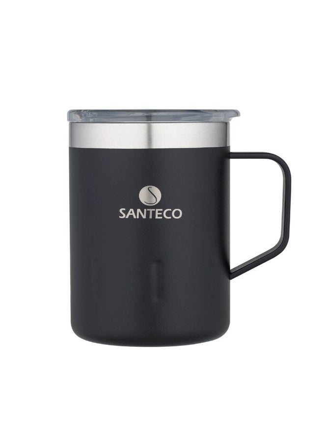 SANTECO كوب سانتيكو كيمي II سعة 350 مل - كوب سفر أنيق من الفولاذ المقاوم للصدأ، زجاجة ماء معزولة للمشروبات الساخنة والباردة، مثالي للاستخدام في المنزل والمكتب - أسود كربوني - Image 2