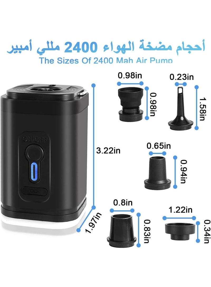 Relex Electric Air Pump Mini Inflator Deflator Air Pump with 5 Nozzles & LED Camping Light, Quick Fill 2400mAh Rechargeable Pump for Air Mattress Bed Swimming Ring Pool Floats Inflatable Cushion, Vacuum Bag - Image 5