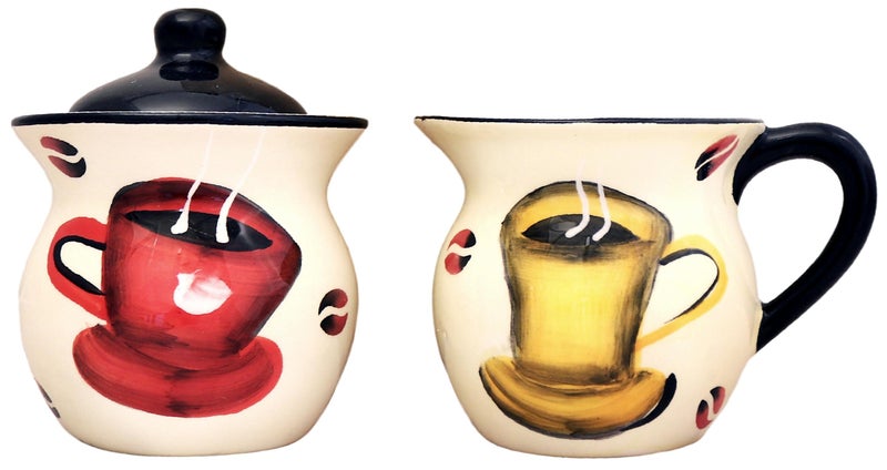 ACK Tuscany Colorful Coffee Bean Hand Painted Ceramic Creamer and Sugar Set, Sugar Bowl with Lid - Image 4