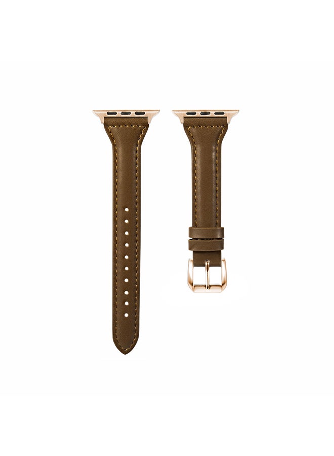 O Ozone Slim Leather Bands For Apple Watch Series 10 9 8 7 6 5 4 SE 38/40/41/42mm Top Grain Thin Leather Wristband - Brown - Image 1