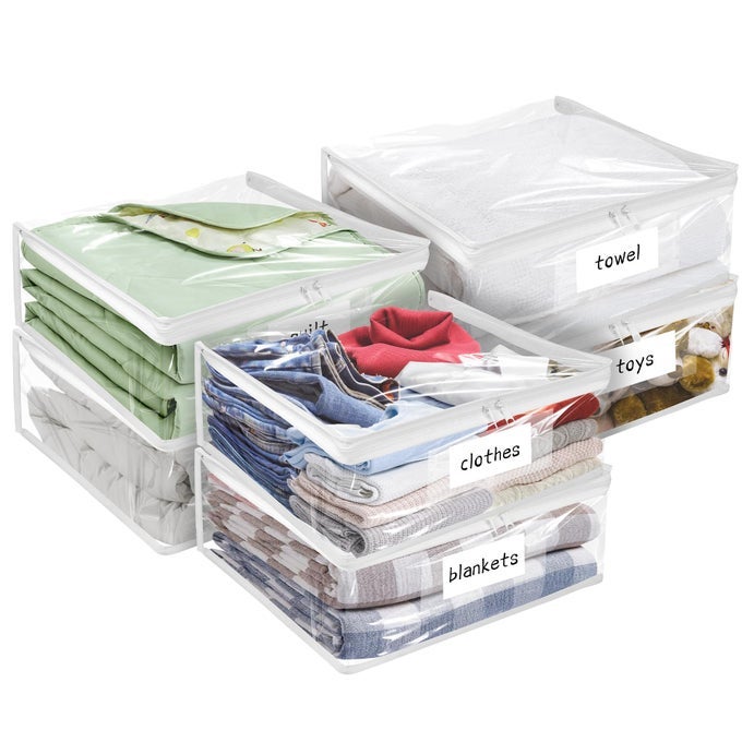 PLASTIC STORAGE BAGS WITH EASYGLIDE ZIPPER PACK OF 6 DURABLE CLEAR VINYL ZIPPERED STORAGE BAGS FOR CLOTHES SWEATERS COMFORTERS BLANKETS SHEETS BEDDING 157 X 138 X 39 INCH
