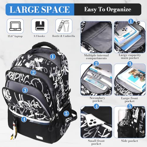 GUSTAVEÂ® Waterproof 32L Teen Backpack Durable Nylon School Bag Fits 15.6" Laptop, Ergonomic, Large Capacity, MultiPocket Travel Daypack for Boys, Girls & Youth Ages 10-22 - Image 3