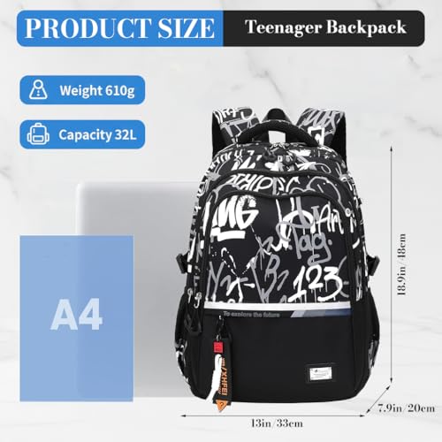 GUSTAVEÂ® Waterproof 32L Teen Backpack Durable Nylon School Bag Fits 15.6" Laptop, Ergonomic, Large Capacity, MultiPocket Travel Daypack for Boys, Girls & Youth Ages 10-22 - Image 2