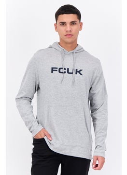 French Connection Men Hooded Long Sleeves Brand Logo Sweatshirt, Grey  - Image 1