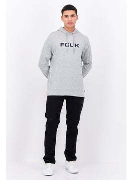 French Connection Men Hooded Long Sleeves Brand Logo Sweatshirt, Grey  - Image 4