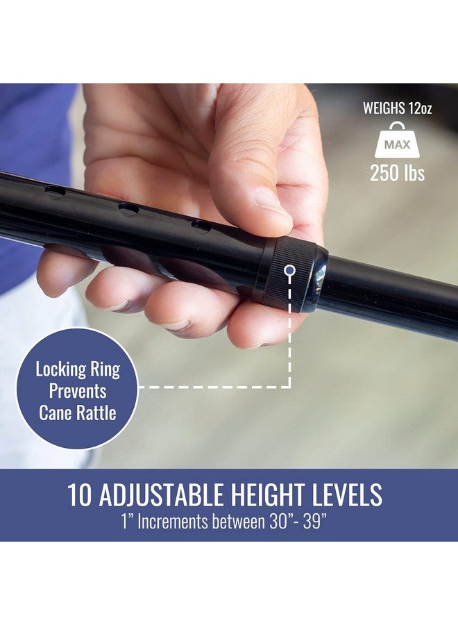 DMI Walking Cane and Walking Stick for Adult Men and Women, FSA Eligible, Lightweight and Adjustable from 30-39 Inches, Supports up to 250 Pounds with Ergonomic Hand Grip and Wrist Strap, Black - Image 2