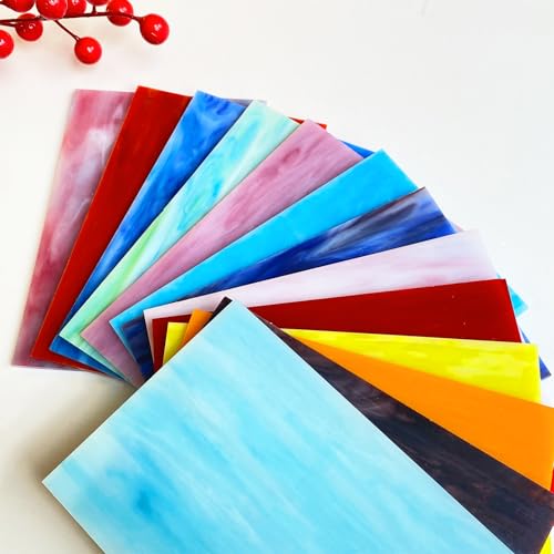 PALJOLLY 24 Sheets Stained Glass Sheet Rainbow Colors, 6 x 4 inches Cathedral Glass Mosaic Tiles for Crafts, Stained Glass Supplies for Stained Glass or Mosaic Work - Image 4