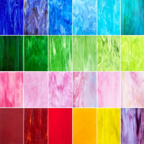 PALJOLLY 24 Sheets Stained Glass Sheet Rainbow Colors, 6 x 4 inches Cathedral Glass Mosaic Tiles for Crafts, Stained Glass Supplies for Stained Glass or Mosaic Work - Image 2
