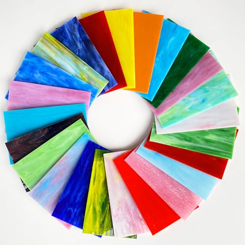 PALJOLLY 24 Sheets Stained Glass Sheet Rainbow Colors, 6 x 4 inches Cathedral Glass Mosaic Tiles for Crafts, Stained Glass Supplies for Stained Glass or Mosaic Work - Image 3
