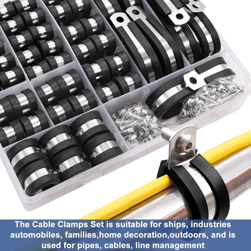Taiss 136PCS Cable Clamps Assortment Kit 304 Stainless Steel Rubber Cushion Pipe Clamps 10 Sizes 1/4" 5/16" 3/8" 1/2" 5/8" 3/4" 1" 1-1/4" 1-1/2" 1-3/4" Metal Wire Clamps (With two kinds of screws) - Image 4