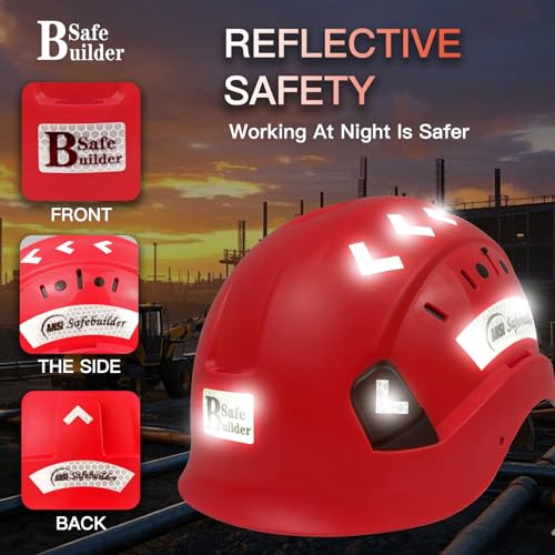 SAFEBUILDER ABS Work-at-Height and Rescue Hard Hat Slotted Ventilated Construction Safety Helmet w/Adjustable Ratchet 6-Point Suspension ANSI Z89.1-14 (Red Safety Helmet) - Image 5