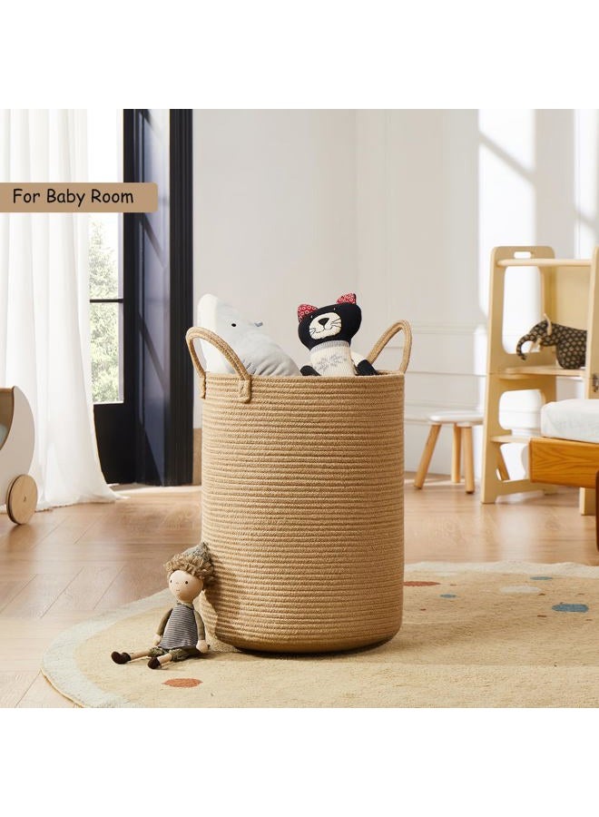 MOJOSCEND 15Dx20H inches Jute Woven Hamper Laundry Basket Wicker Rope Clothes Hamper for Baby Nursery Kids Tall Rattan Blanket Basket in Living Room Bedroom 60L Large Capacity - Image 4