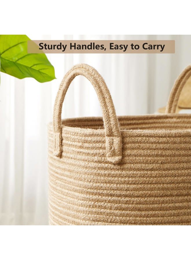 MOJOSCEND 15Dx20H inches Jute Woven Hamper Laundry Basket Wicker Rope Clothes Hamper for Baby Nursery Kids Tall Rattan Blanket Basket in Living Room Bedroom 60L Large Capacity - Image 5