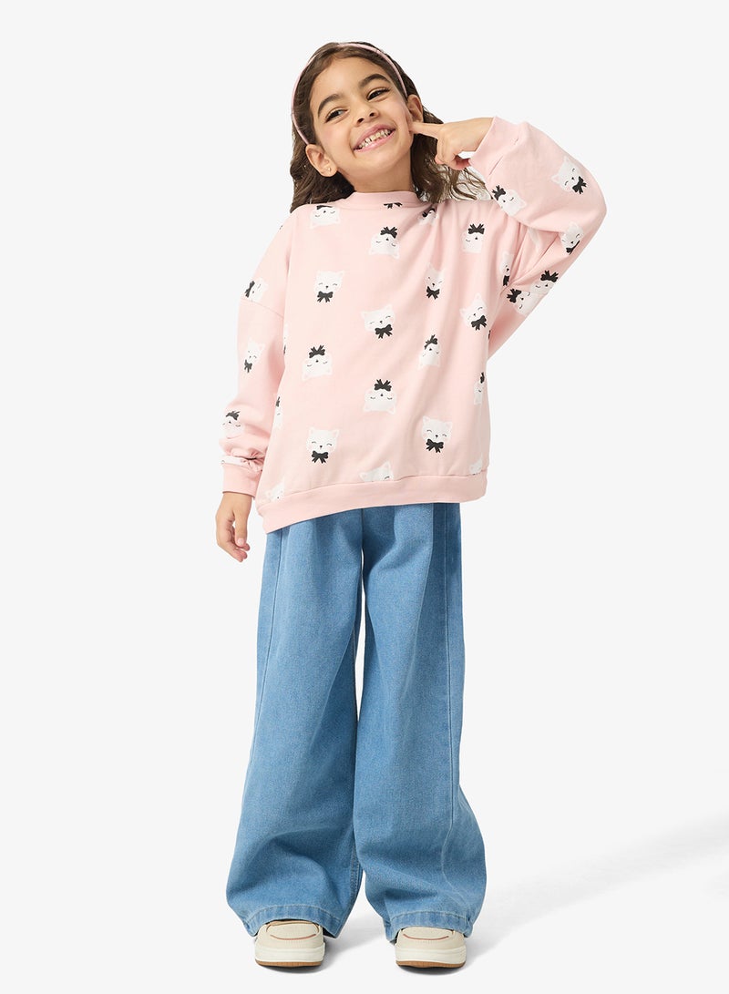 Pinata Cute Kitty Print Crew Neck Sweatshirt - Image 4