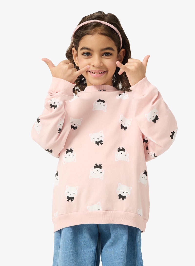 Pinata Cute Kitty Print Crew Neck Sweatshirt - Image 1