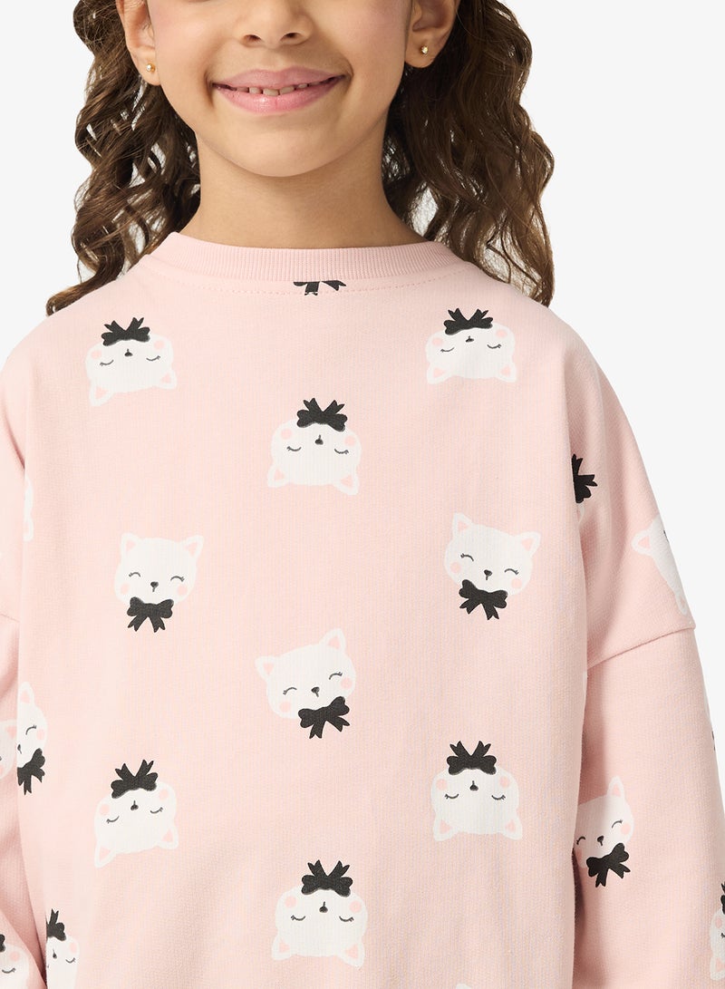 Pinata Cute Kitty Print Crew Neck Sweatshirt - Image 3