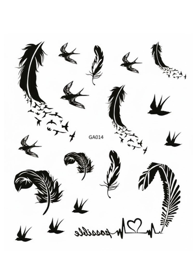 تاتؤ مؤقت على شكل ريشة طائر أسود بأشكال جذابة - Image 1