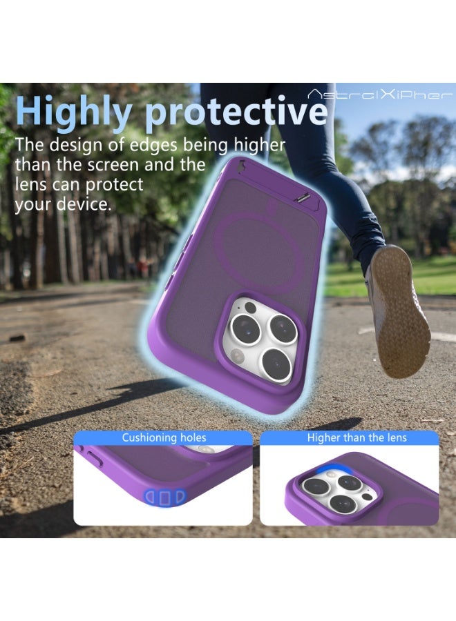 Astralxipher Strong shockproof iPhone 16promax phone case - Frosted semi-transparent purple back cover | Hidden stand (horizontal/vertical) + non-slip grip | (Purple) - Image 4