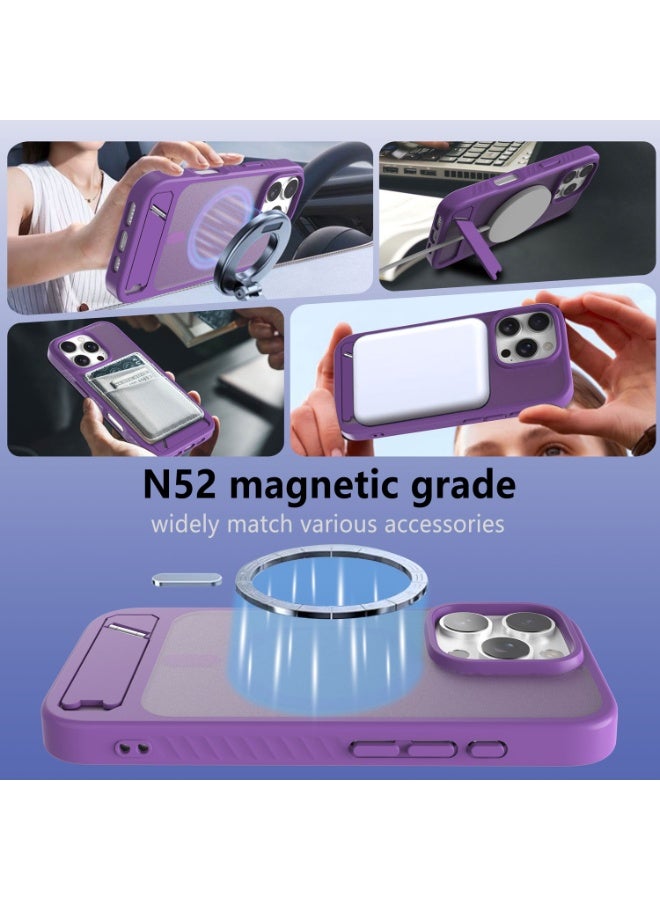 Astralxipher Strong shockproof iPhone 16promax phone case - Frosted semi-transparent purple back cover | Hidden stand (horizontal/vertical) + non-slip grip | (Purple) - Image 3