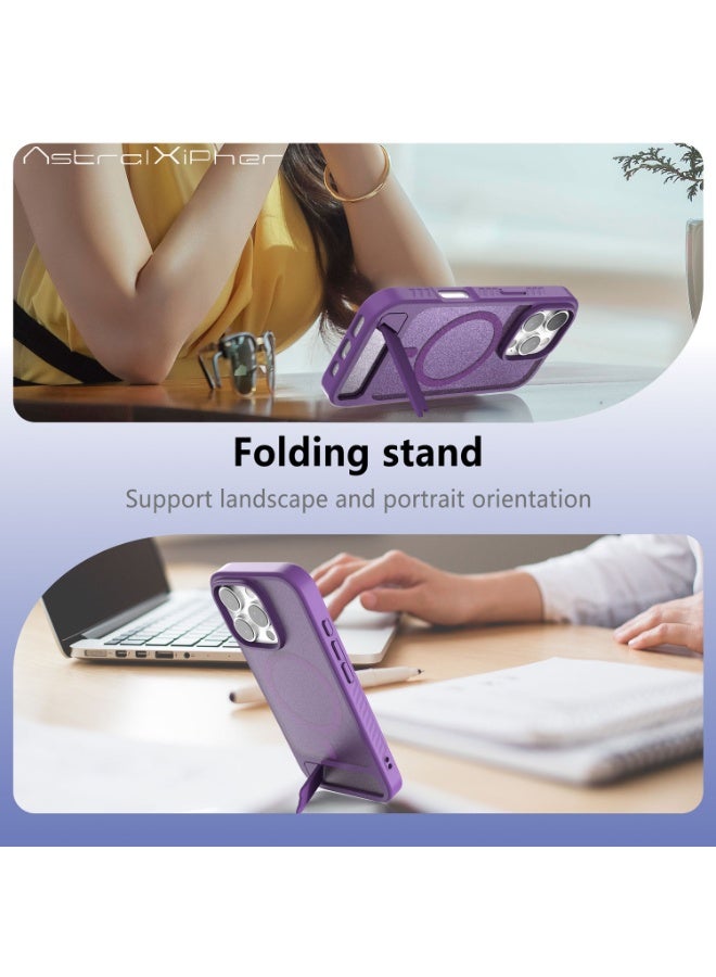 Astralxipher Strong shockproof iPhone 16promax phone case - Frosted semi-transparent purple back cover | Hidden stand (horizontal/vertical) + non-slip grip | (Purple) - Image 2