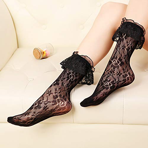 Lovful Women's Lace Anklet Sock with Ruffle, 2 Pairs Set,Black - Image 3
