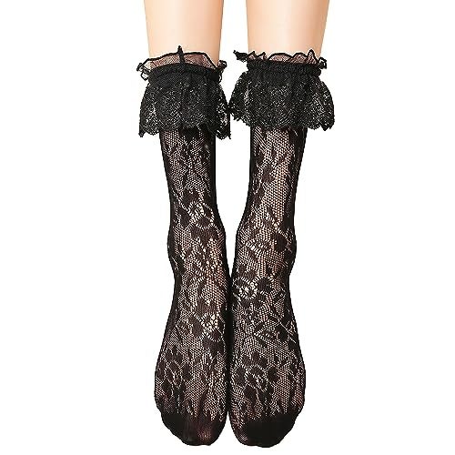 Lovful Women's Lace Anklet Sock with Ruffle, 2 Pairs Set,Black - Image 1