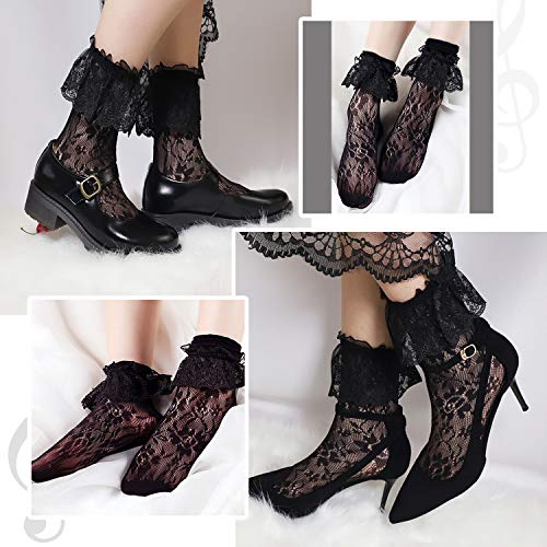 Lovful Women's Lace Anklet Sock with Ruffle, 2 Pairs Set,Black - Image 5
