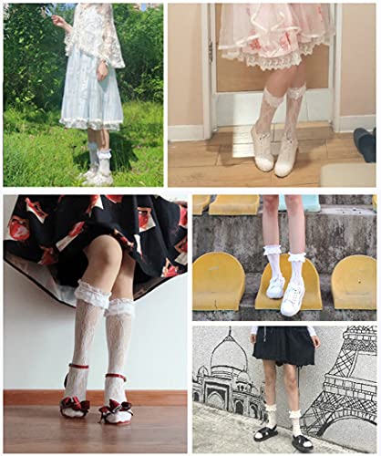 Lovful Women's Lace Anklet Sock with Ruffle, 2 Pairs Set,Black - Image 2