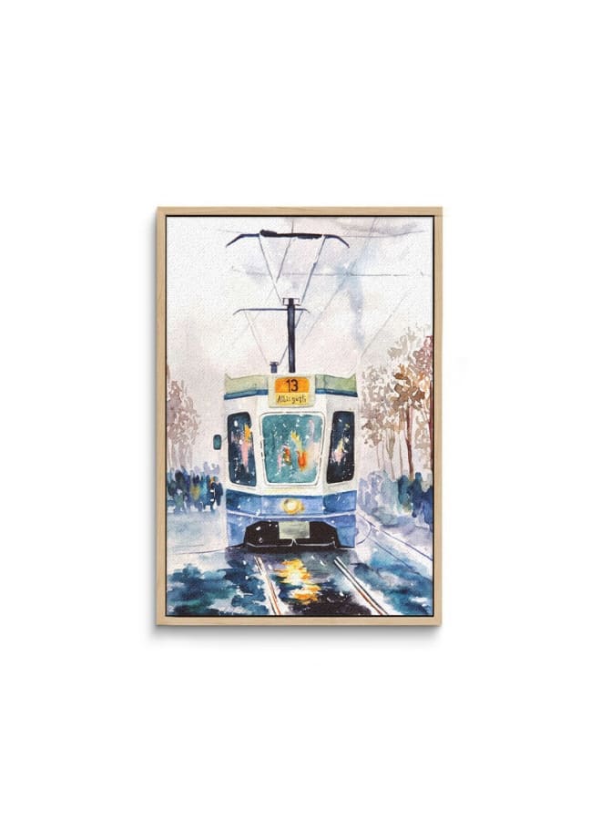 Home Gallery Tram winter illustration snowy weather Framed Canvas wall art 120x80 - Image 3