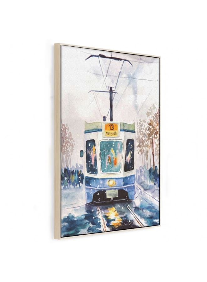 Home Gallery Tram winter illustration snowy weather Framed Canvas wall art 120x80 - Image 5