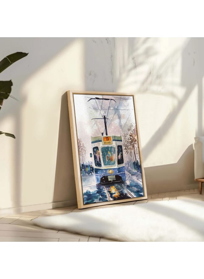 Home Gallery Tram winter illustration snowy weather Framed Canvas wall art 120x80 - Image 1