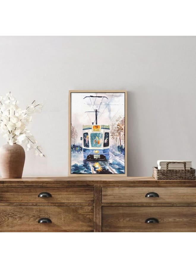 Home Gallery Tram winter illustration snowy weather Framed Canvas wall art 120x80 - Image 4