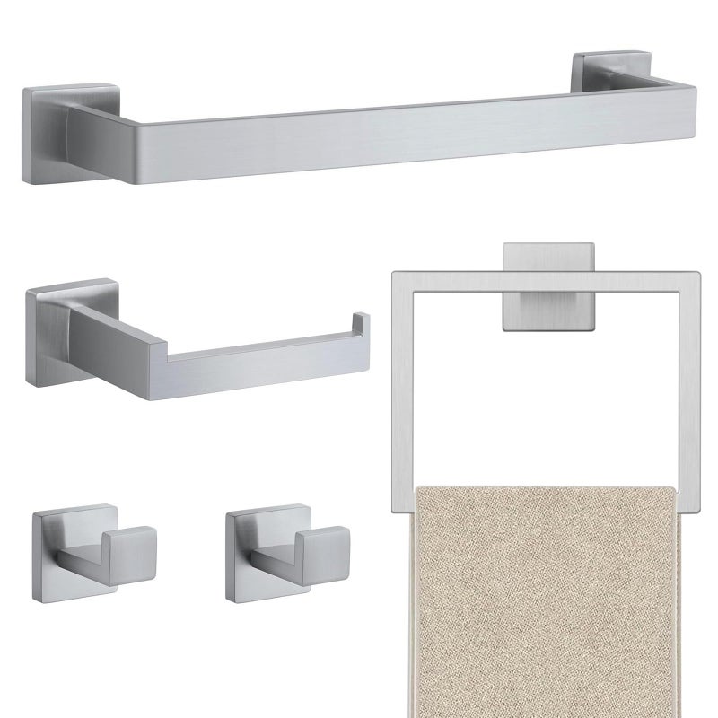 JOPOFI 5 Piece Bathroom Towel Bar Set - SUS304 Stainless Steel Bath Towel Holder, 15.7 Inch Towel Racks for Bathroom Wall Mounted, Bathroom Hardware Accessories Set - Brushed Nickel - Image 1