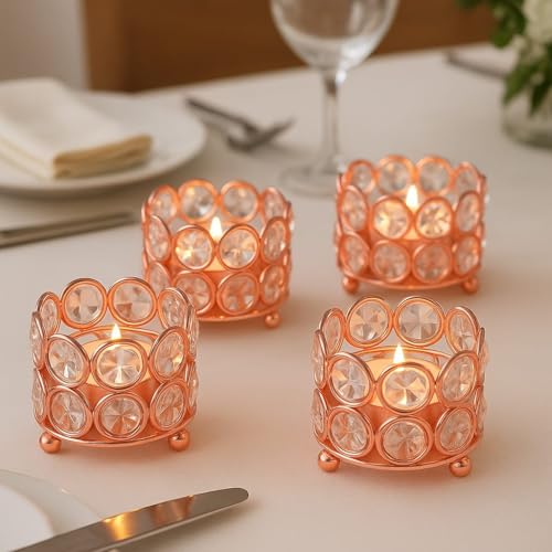 CentraLit Iron Art Ware Crystal Tealight Candle Holder Votives Bowl for Home Decor, Christams Diya Diwali Decor Lights Centerpieces for Wedding Home Party Table Decor (Rose Gold (Pack of 10)) - Image 3