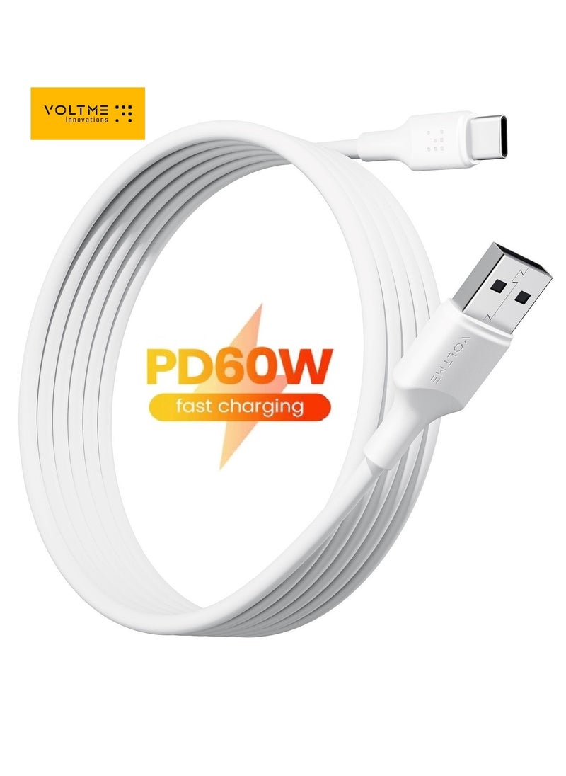 VOLTME - 60W USB Type A to Type C Fast Charging Cable 3M (10FT), Durable Silicone, Compatible with iPhone 16/15/15 Pro/15 Plus/15 Pro Max, iPad Mini 6/Pro 2022, MacBook Air, Samsung Galaxy S25/S24/S23, and All Type C Enabled Devices - Tangle-Free, Supports High-Speed ​​Data Transfer - White - Image 1