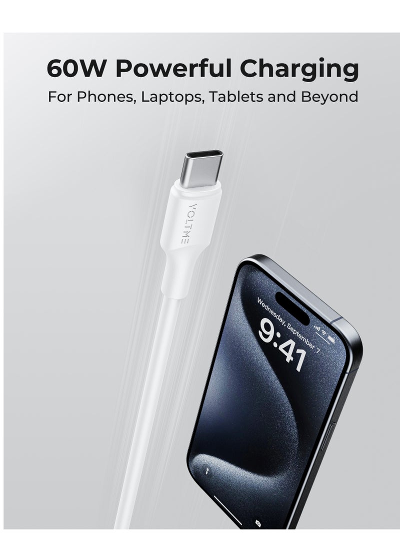 VOLTME - 60W USB Type A to Type C Fast Charging Cable 3M (10FT), Durable Silicone, Compatible with iPhone 16/15/15 Pro/15 Plus/15 Pro Max, iPad Mini 6/Pro 2022, MacBook Air, Samsung Galaxy S25/S24/S23, and All Type C Enabled Devices - Tangle-Free, Supports High-Speed ​​Data Transfer - White - Image 1
