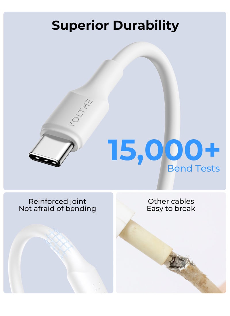 VOLTME - 60W USB Type A to Type C Fast Charging Cable 3M (10FT), Durable Silicone, Compatible with iPhone 16/15/15 Pro/15 Plus/15 Pro Max, iPad Mini 6/Pro 2022, MacBook Air, Samsung Galaxy S25/S24/S23, and All Type C Enabled Devices - Tangle-Free, Supports High-Speed ​​Data Transfer - White - Image 1