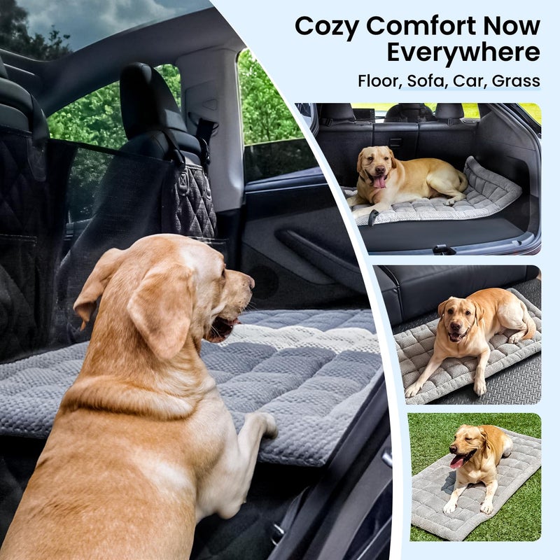 REEVAA Dog Bed Mat for Car Backseat [Extra-Thick & Chew-Resistant], Road Trip Bed to Fully Protect Dog's Safety, Fits Trucks/SUVs Back Seat Cover Extenders, Grey, 54x24x1.8 inch - Image 5