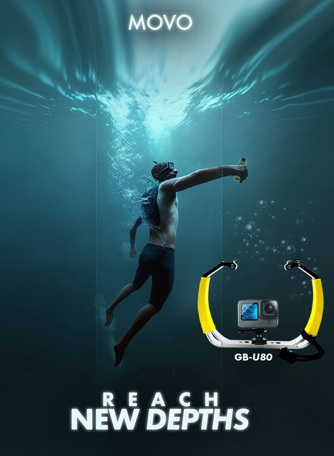 Movo GB-U80 Underwater Diving Rig with Cold Shoe Mounts, Strap - Compatible with GoPro Hero, HERO3, HERO4, HERO5, HERO6, HERO7, HERO8, HERO9, HERO10, Osmo Action - Scuba GoPro Accessory (XL Version) - Image 2