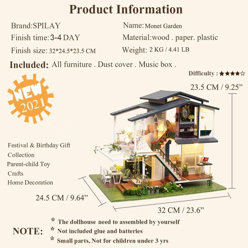Spilay User friendly optimized build Dollhouse Miniature with Furniture,DIY Dollhouse Kits Mini Handmade Craft with Dust Proof Cover and Music Movement,1:24 Scale Creative Room Gift for Adult Friend Lover Model A-081 Custom sizing alternatives - Image 4