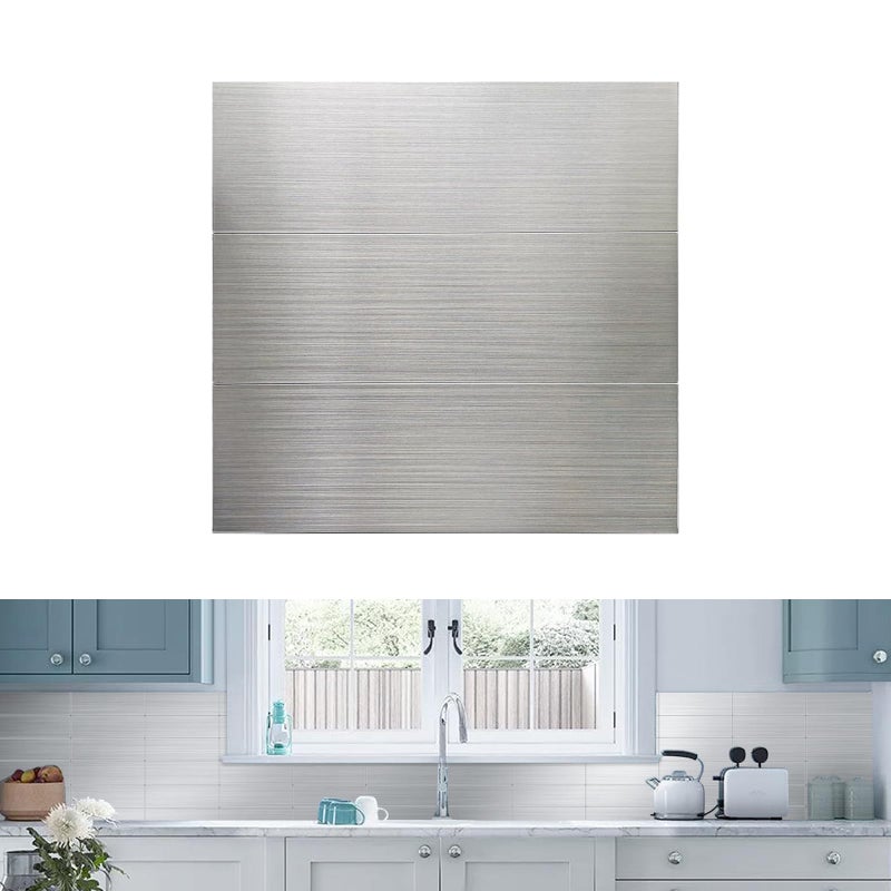 Crystiles 30-Pack of 12 x 4" Brushed Aluminum Peel-and-Stick Tile Backsplash Panels, Stainless Steel Backsplash - Image 4