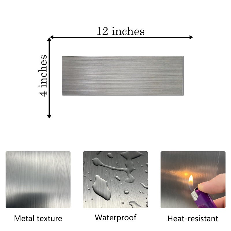 Crystiles 30-Pack of 12 x 4" Brushed Aluminum Peel-and-Stick Tile Backsplash Panels, Stainless Steel Backsplash - Image 5