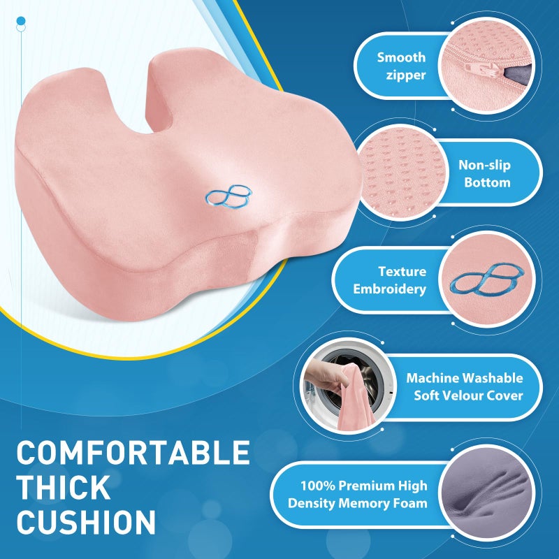 BlissTrends Seat Cushion,Thick Memory Foam Cushions for Office Chair, Car Seat, Airplane, Relieving Pressure Tailbone Sciatica Back Pain for Long Sitting Office Workers, Car Drivers 4.7in Thick Pink - Image 4