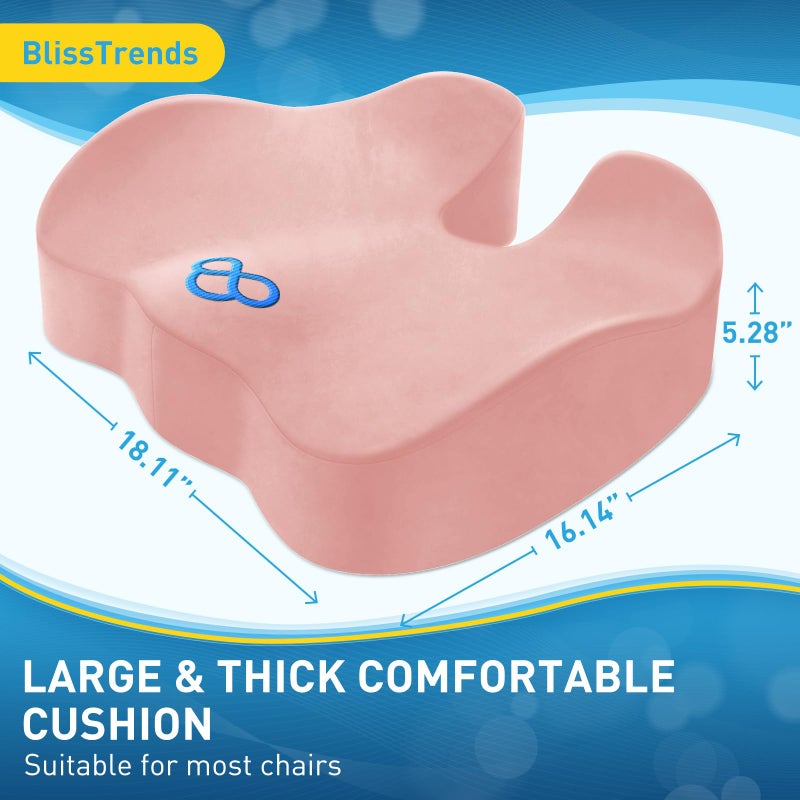 BlissTrends Seat Cushion,Thick Memory Foam Cushions for Office Chair, Car Seat, Airplane, Relieving Pressure Tailbone Sciatica Back Pain for Long Sitting Office Workers, Car Drivers 4.7in Thick Pink - Image 3