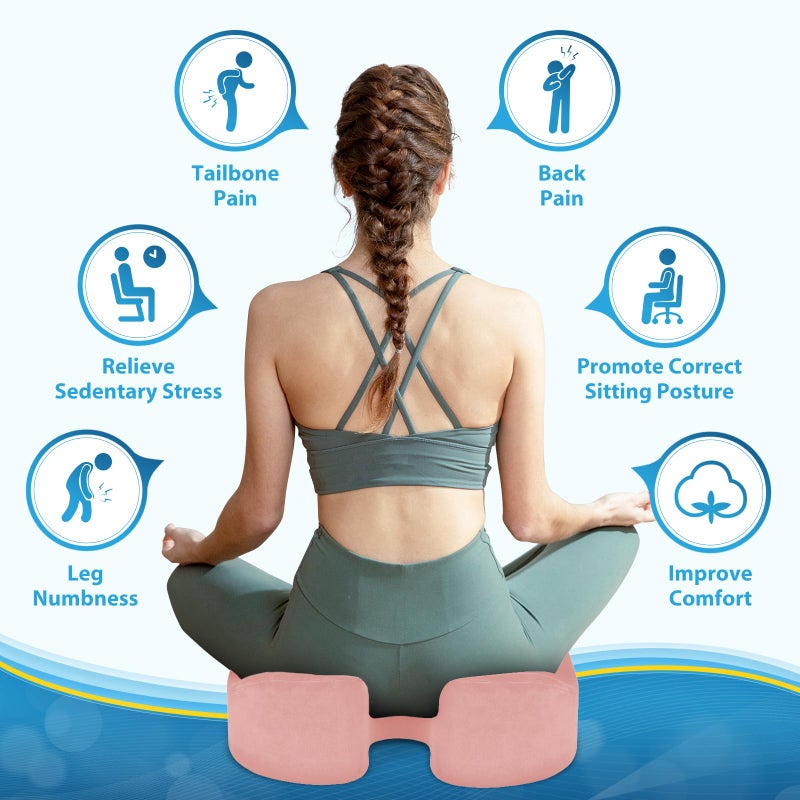 BlissTrends Seat Cushion,Thick Memory Foam Cushions for Office Chair, Car Seat, Airplane, Relieving Pressure Tailbone Sciatica Back Pain for Long Sitting Office Workers, Car Drivers 4.7in Thick Pink - Image 2