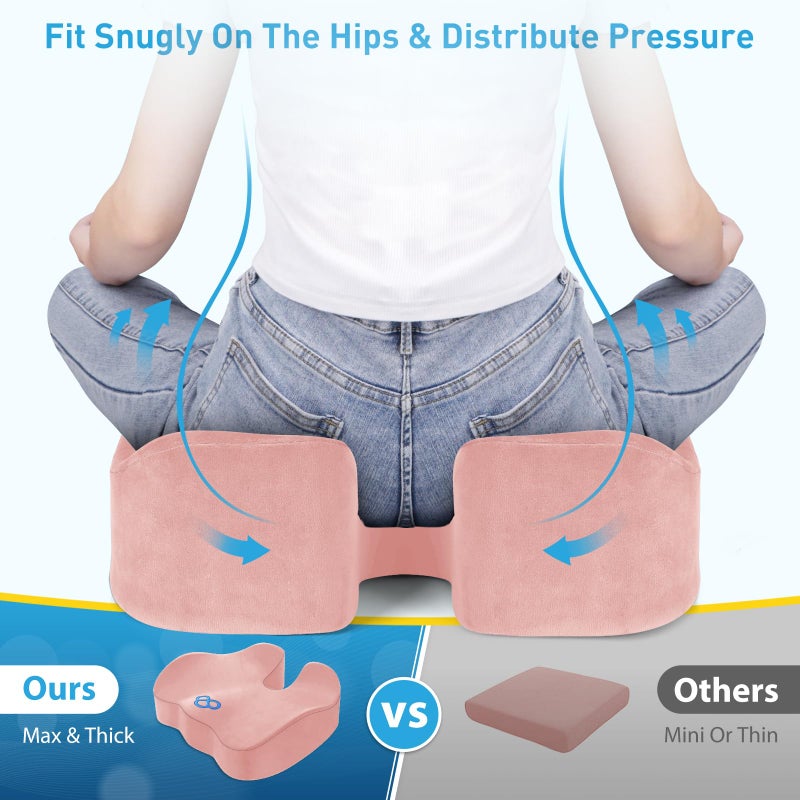 BlissTrends Seat Cushion,Thick Memory Foam Cushions for Office Chair, Car Seat, Airplane, Relieving Pressure Tailbone Sciatica Back Pain for Long Sitting Office Workers, Car Drivers 4.7in Thick Pink - Image 5